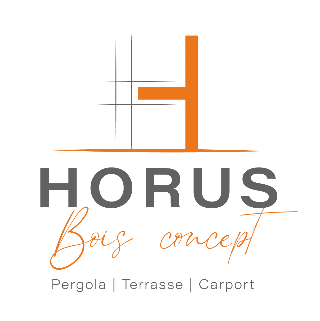 Logo de HORUS Bois Concept, représentant la marque spécialisée dans la conception de pergolas, terrasses et abris en bois